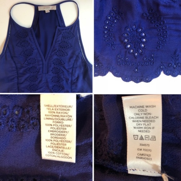 LOFT szXS deep blue eyelet lace sleeveless dress - Picture 3 of 6